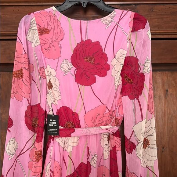 NWT Express Pink Floral Faux Wrap Tie Waist Midi Dress Size S - Picture 10 of 10